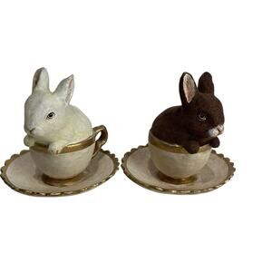 bethany lowe bunny in a teacup Paper Mache Set of 2